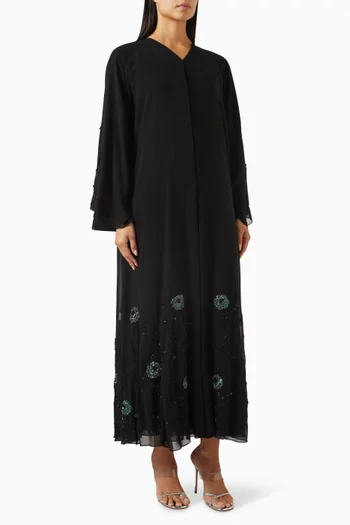Stone & Bead Embellished Abaya in Double Chiffon