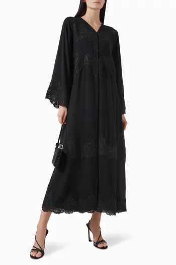 Multi-stone & Bead Embellished Abaya in Chiffon