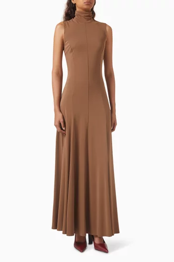 High-neck Maxi Dress in Crepe