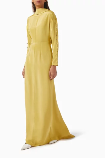Button Drape Maxi Dress in Mulberry-silk