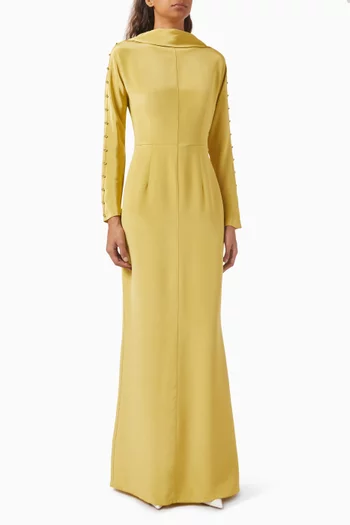 Button Drape Maxi Dress in Mulberry-silk