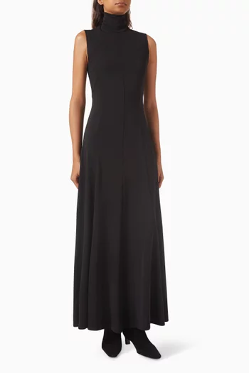 High-neck Maxi Dress in Crepe