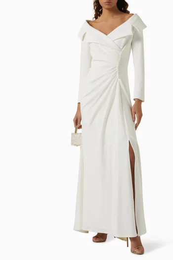 Off-shoulder Collar Gown in Stretch-crepe