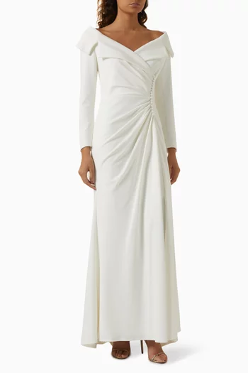 Off-shoulder Collar Gown in Stretch-crepe