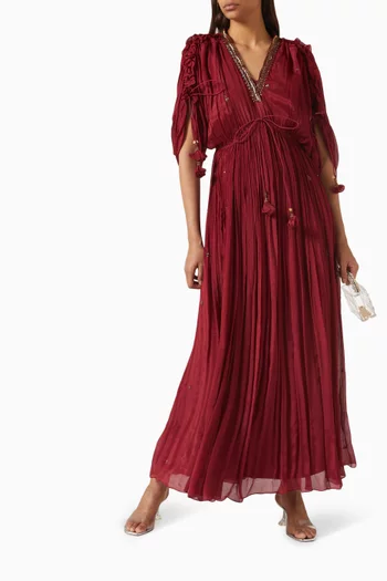 3D Hand-embroidered Tassel Dress in Chiffon