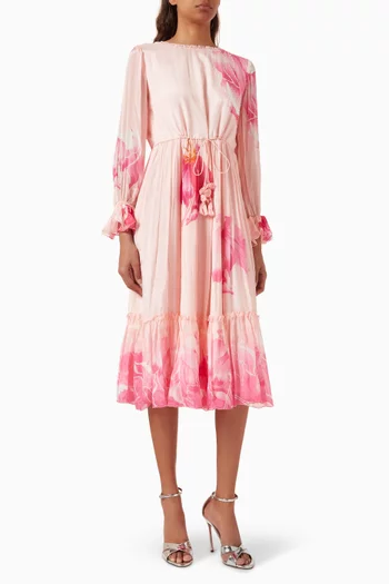 فستان طويل بنقشة زهور شيفون