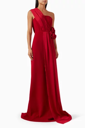One-shoulder Drape Gown in Crepe & Silk