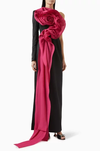 One-shoulder Rose Gown in Silk & Crepe