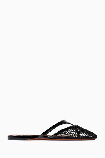 Fishnet Slippers in Mesh & Patent Leather