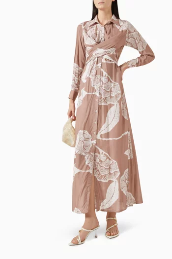 Floral Wrap Shirt Maxi Dress in Muslin