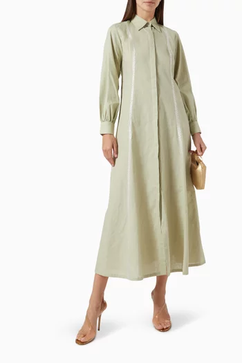 Embroidered Shirt Maxi Dress in Linen