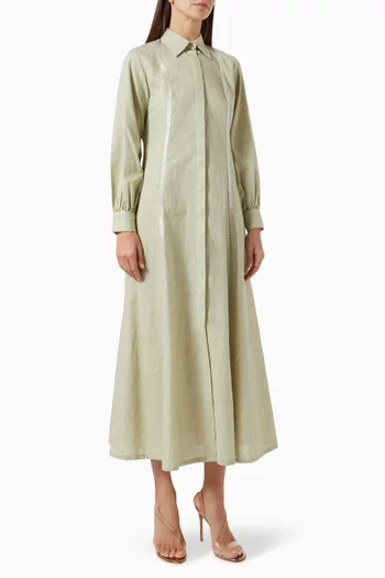 Embroidered Shirt Maxi Dress in Linen