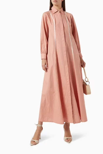 Embroidered Shirt Maxi Dress in Linen