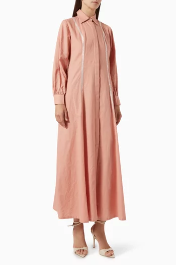 Embroidered Shirt Maxi Dress in Linen