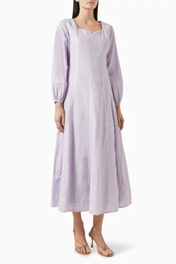 Embroidered Maxi Dress in Linen