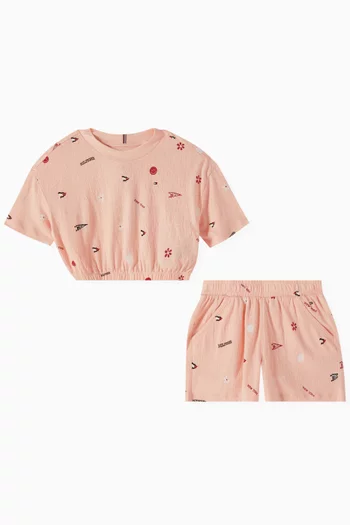 All-over Print T-shirt & Shorts Set in Viscose Blend