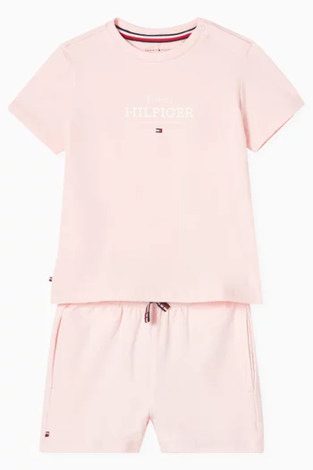 Logo T-shirt & Shorts Set in Stretch Cotton