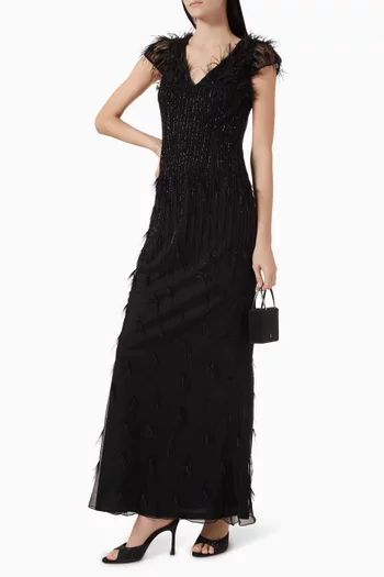 Feather-trim Embellished Gown
