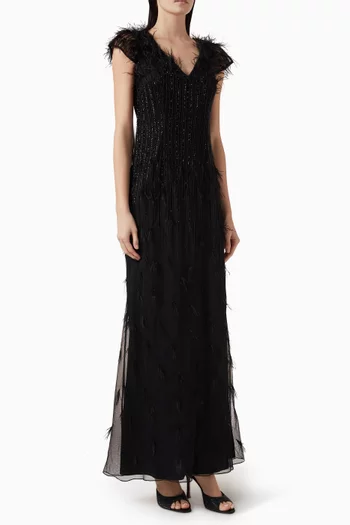 Feather-trim Embellished Gown