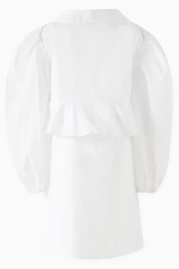 Blouson-sleeve Dress in Cotton-poplin