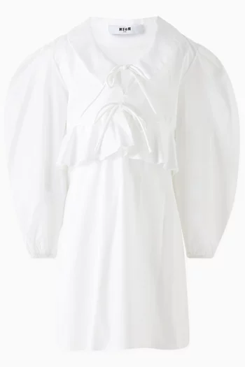 Blouson-sleeve Dress in Cotton-poplin