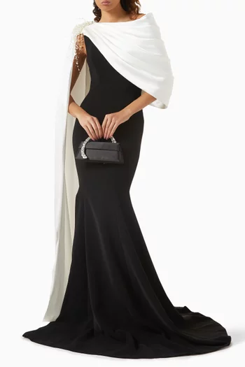 Negin Drape Embellished Fishtail Gown in Crepe & Silk