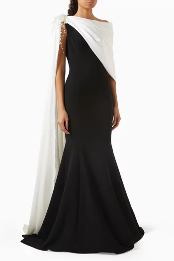 Negin Drape Embellished Fishtail Gown in Crepe & Silk