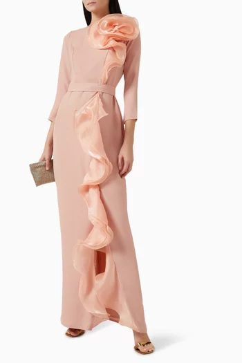 Ruffled-trim Dress in Crepe