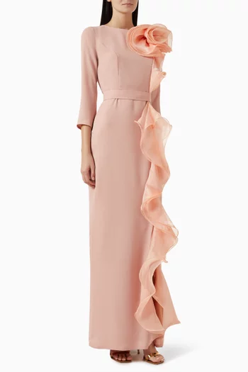 Ruffled-trim Dress in Crepe