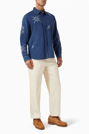 Trin Geometrical-embroidered Shirt in Denim
