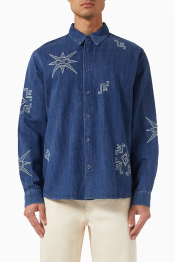Trin Geometrical-embroidered Shirt in Denim