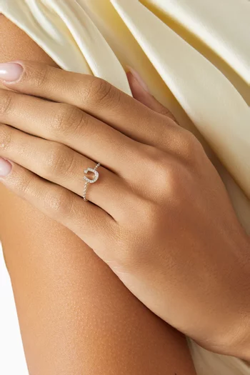 Arabic "N" Letter Chain Ring with Diamonds in 18kt White Gold