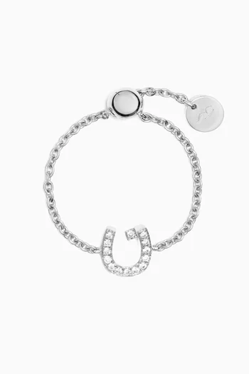 Arabic "N" Letter Chain Ring with Diamonds in 18kt White Gold