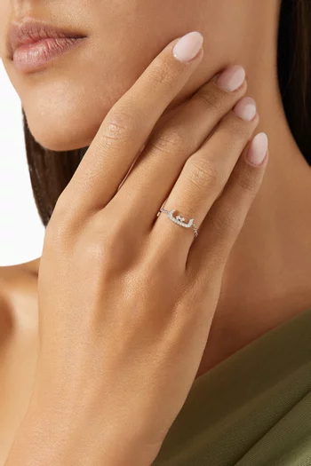 Arabic "T" Letter Chain Ring with Diamonds in 18kt White Gold