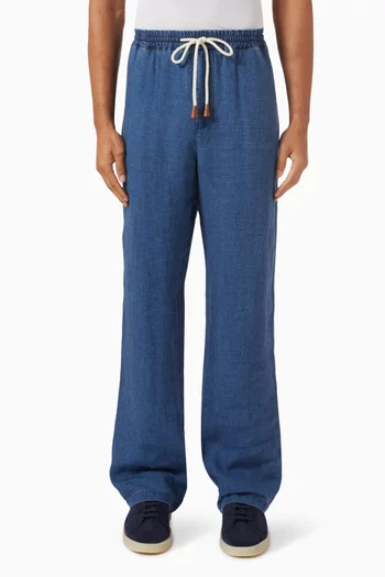 Fabien Wide-leg Pants in Denim-linen