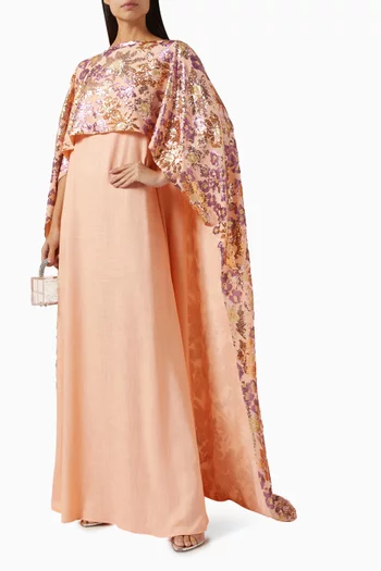 Sequin-embellished Cape & Dress Set