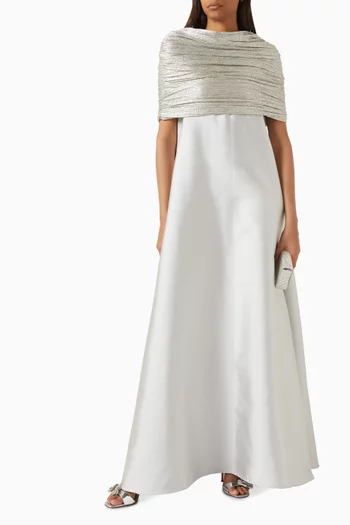 Gathered Cape Maxi Dress in Satin