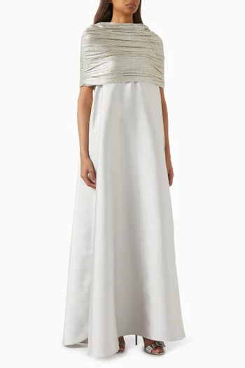 Gathered Cape Maxi Dress in Satin