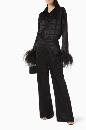 Feather-trim Shirt in Satin