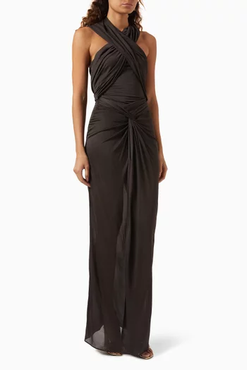 Draped Halterneck Hooded Dress in Viscose