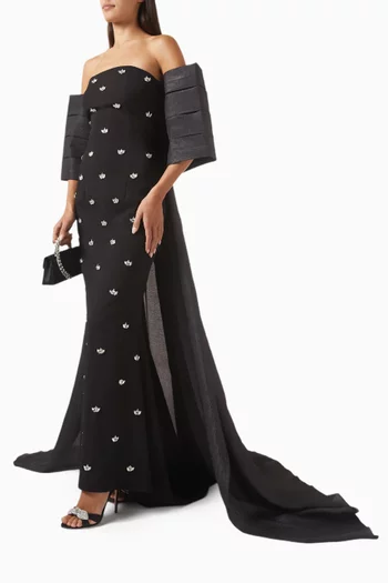 Crystal-embellished Cape Gown