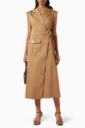 Silvia Safari Wrap Midi Dress in Cotton Poplin