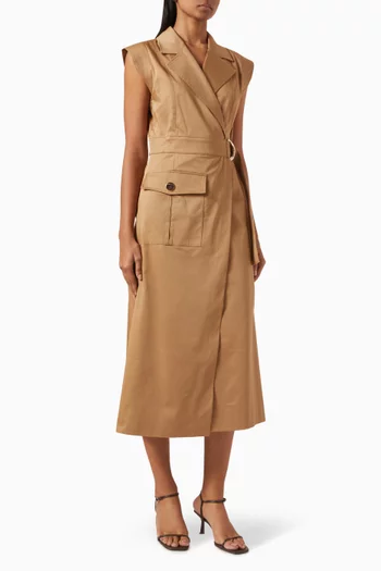 Silvia Safari Wrap Midi Dress in Cotton Poplin