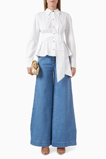 Mina Seamed Tie-front Shirt in Stretch-cotton