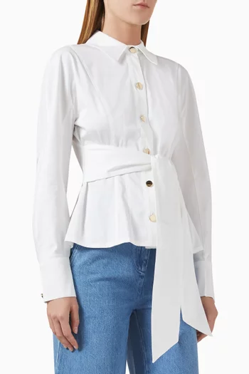 Mina Seamed Tie-front Shirt in Stretch-cotton