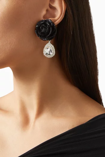 Rose Crystal Dangle Drop Earrings in Sterling Silver