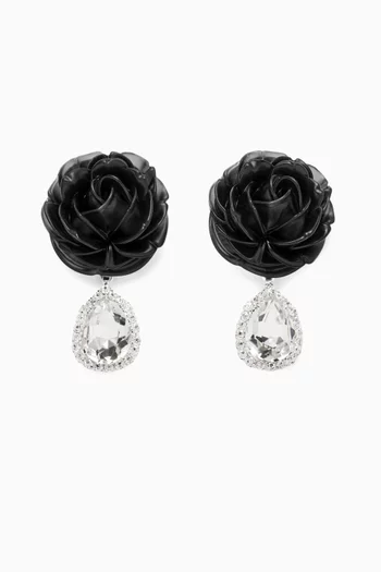 Rose Crystal Dangle Drop Earrings in Sterling Silver