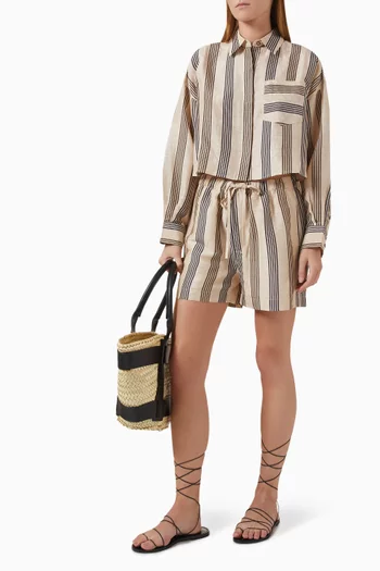 Beatrice Striped Cropped Shirt in Linen