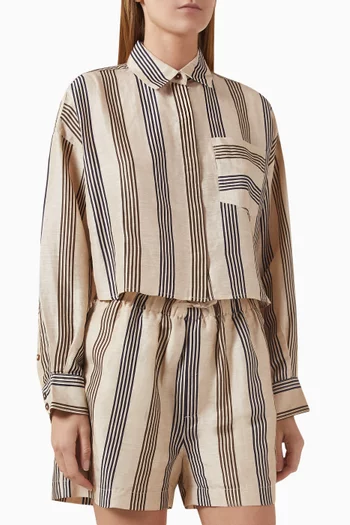 Beatrice Striped Cropped Shirt in Linen