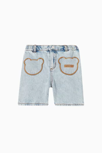 Teddy Embroidered Shorts in Denim